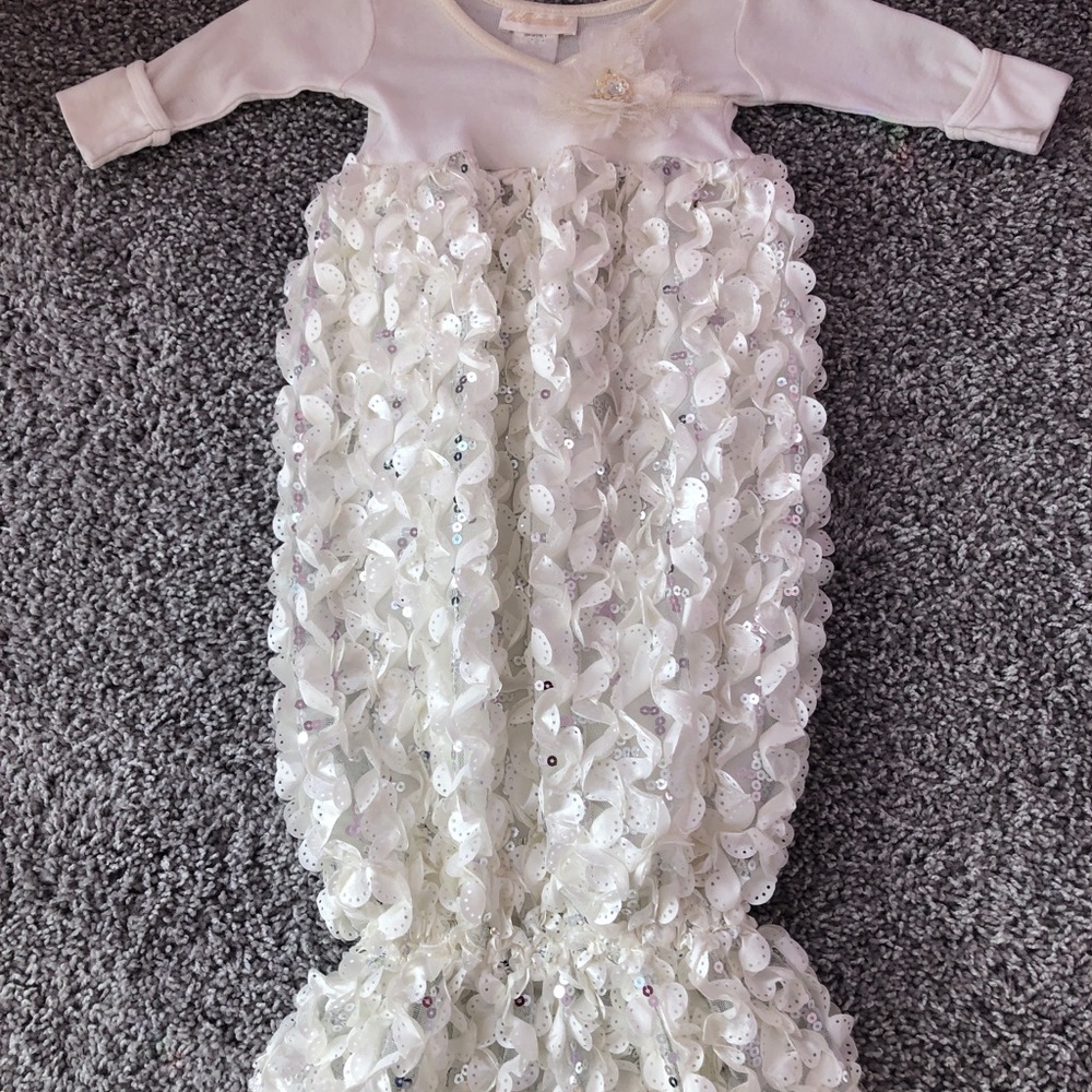 Baby Girls BEBEMONDE White Sequin Gown Dress 3 mos
